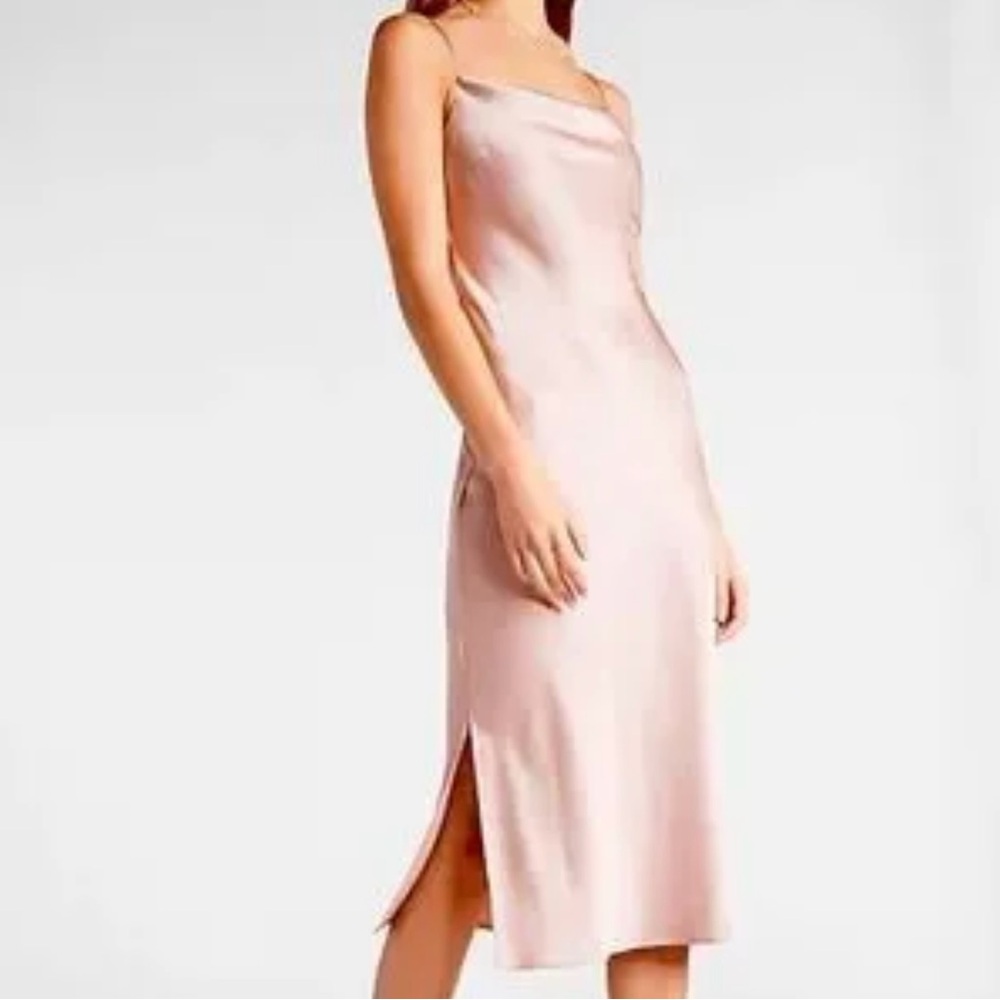 Express Elegant Pink Satin Midi Slip Dress